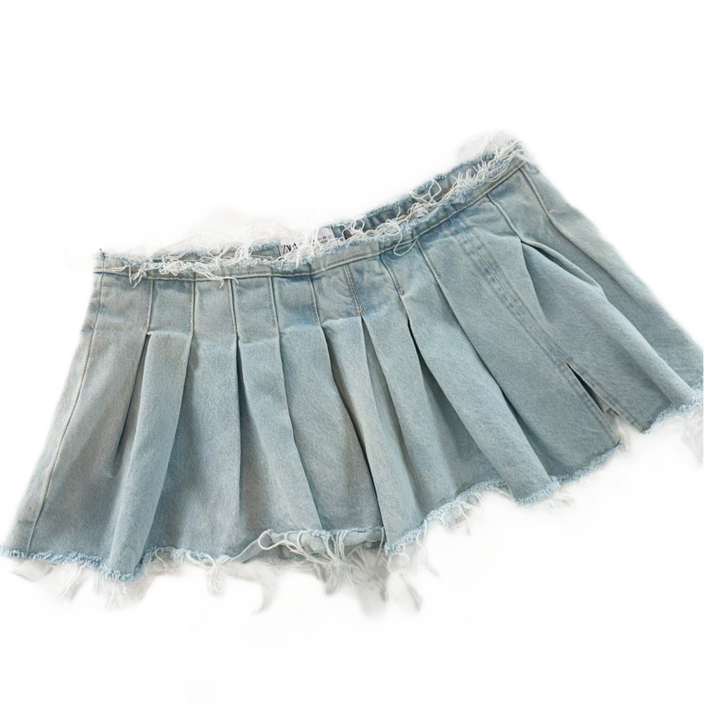 Zara Skirt Womens Small Denim Micro Mini Pleated Y2K 90s Blue - Picture 2 of 6